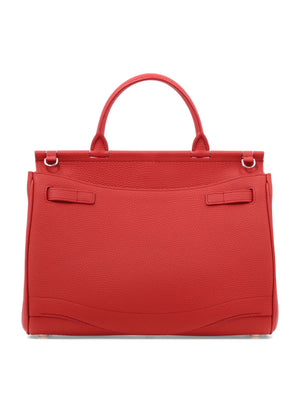 FONTANA MILANO 1915 Red Togo Leather Handbag with Belt Closure and Open Pockets for Women