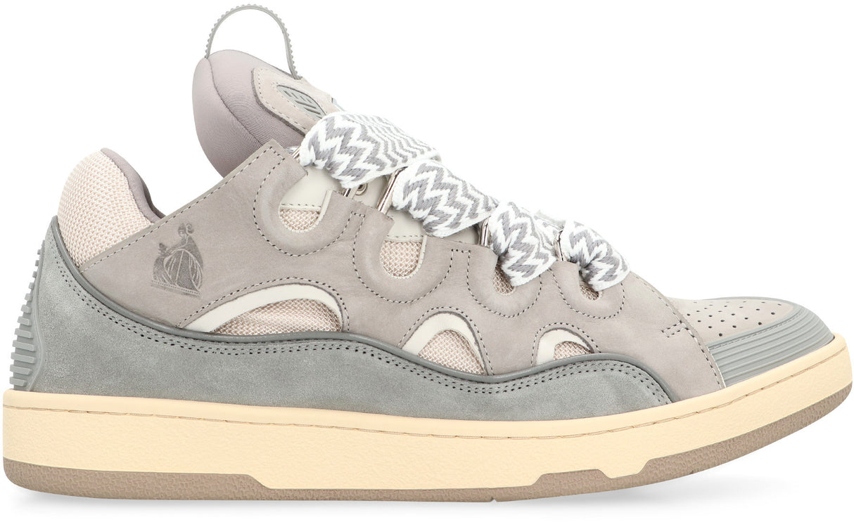LANVIN Men's Gray Sneakers with Mesh Inserts and Two-Tone Laces