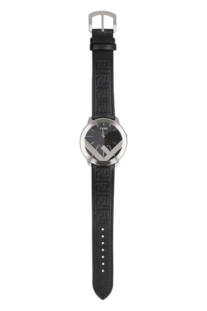 男士時尚皮革手錶：光滑小牛皮，石英機芯，黑色