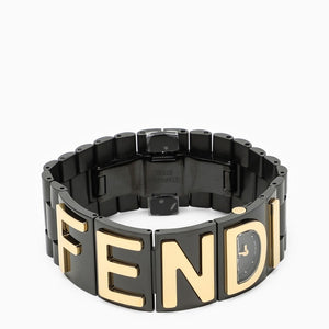 FENDI Black Metal Bracelet Watch with Gold and Stainless Steel Logo for Women