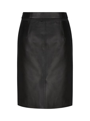 Elegant Leather Skirt with Cut-Out Detail and Back Slit Hem