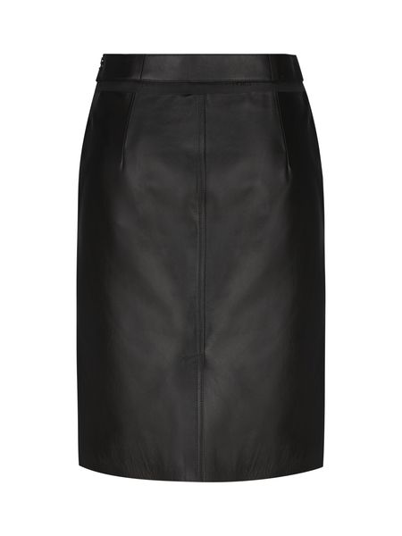 FENDI Premium Black Leather Skirt with Unique Cut-Out Detail and Slit Hem for Women - FW23