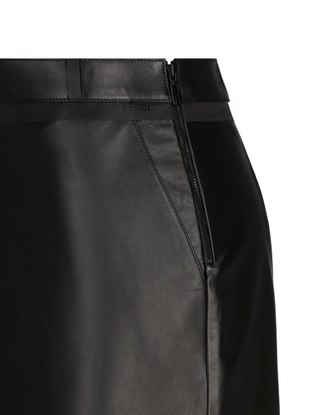 FENDI Premium Black Leather Skirt with Unique Cut-Out Detail and Slit Hem for Women - FW23