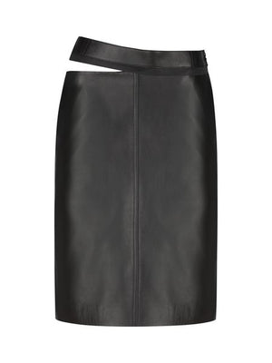 FENDI Black Cut-Out Detail Asymmetrical Leather Skirt for Women