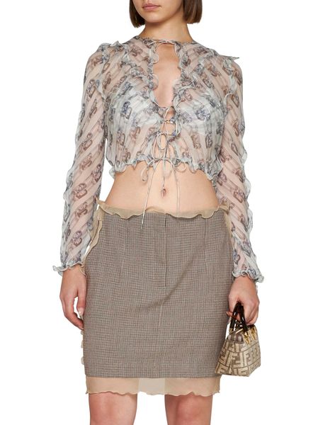Timeless Elegance: Fendi Checkered Design Raffia Skirt for Women