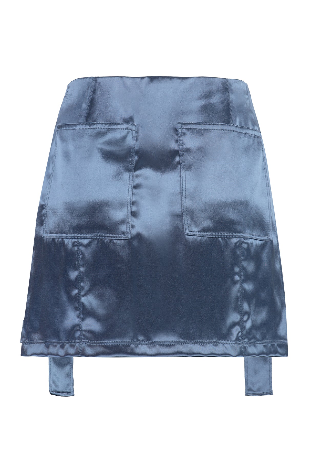 パウダーブルーサテンスカート - 女性用カーゴポケット付きショートスカート