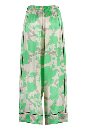 FENDI Floral Print Silk Trousers with Contrast Piping for Women