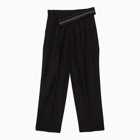 FENDI Black Logoed Ribbon Detail Wool, Mohair, and Silk Women's Pants for SS24