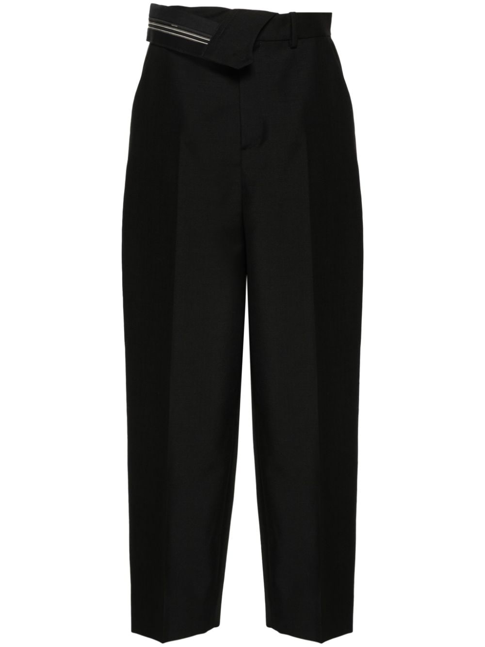 FENDI Black Wool Trousers with Asymmetric Waist and Overlapping Panel for Women