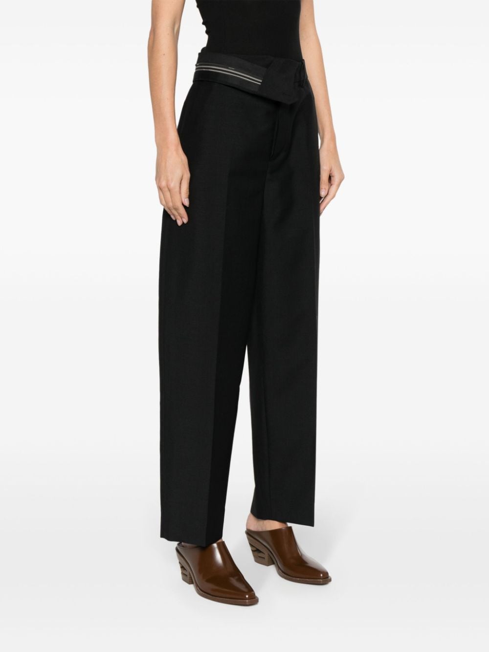 FENDI Black Wool Trousers with Asymmetric Waist and Overlapping Panel for Women
