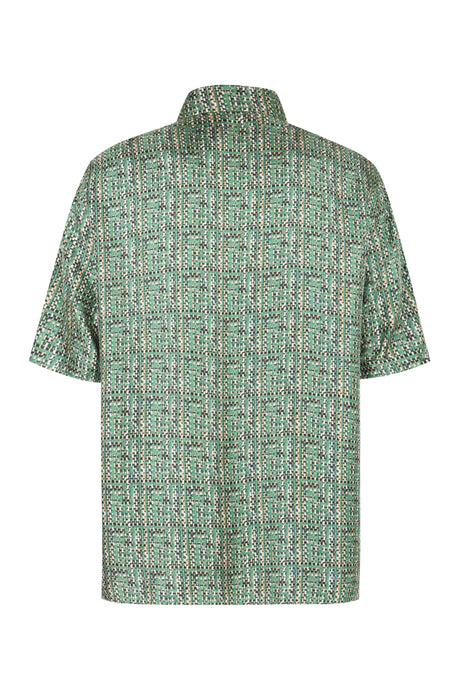 FENDI Mint Green All-Over Woven Silk Shirt