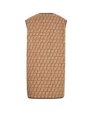Men's Beige Fendi Wool Vest with FF Motif and Leather Trim - FW23