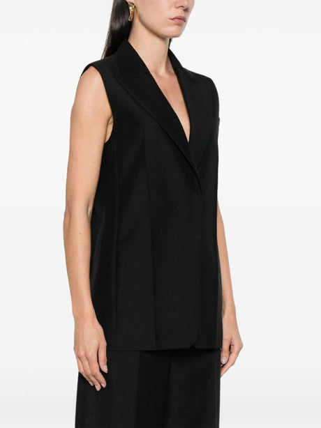 FENDI Women's Black Wool Blend Vest with Peak Lapels and Pressed Crease