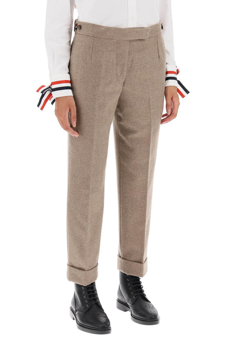 THOM BROWNE Beige Cropped Wool-Flannel Pants for Women - FW23 Collection