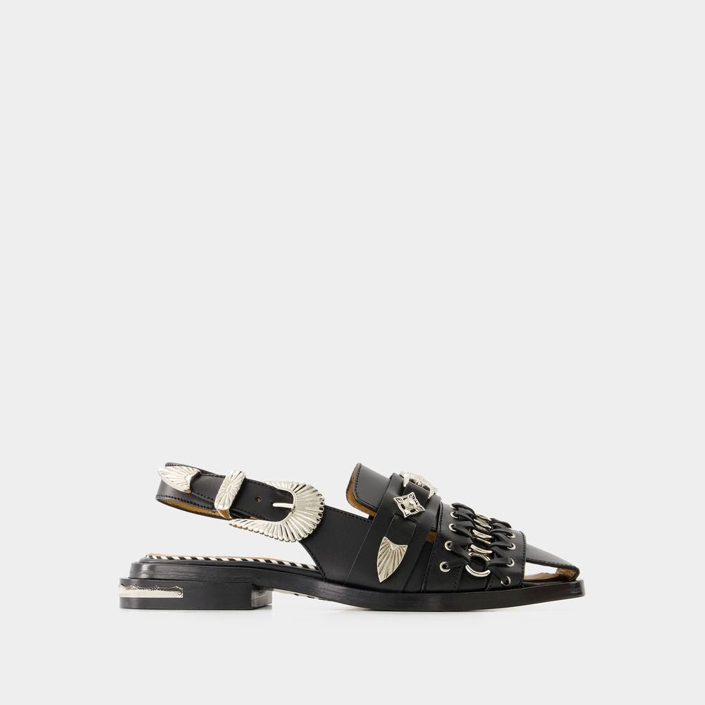 TOGA PULLA Black Calf Leather Sandals for Women SS24
