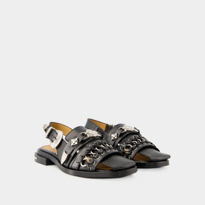 TOGA PULLA Black Calf Leather Sandals for Women SS24