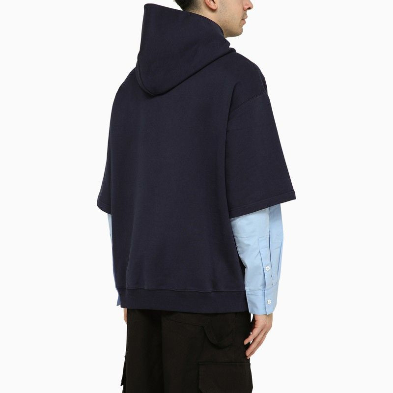 Blue Layered-Design Hoodie for Men