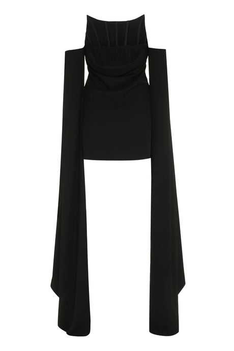 黒のミニドレス-強化されたコルセットとサイドカットスリーブのある女性用衣装