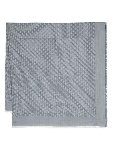FENDI寶藍色絲羊毛混紡設計師圍巾-SS24系列