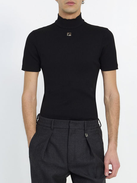Áo ngắn tay lượn sóng đen thời trang với logo - nam giới SS24