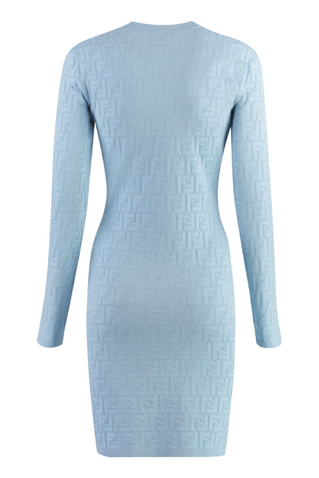 FENDI Light Blue Jacquard Knit Mini-Dress for Women - SS24 Collection