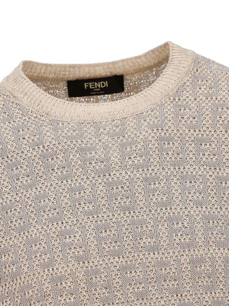 Luxurious FENDI Stone Girocollo FF Linen Knitwear for Men