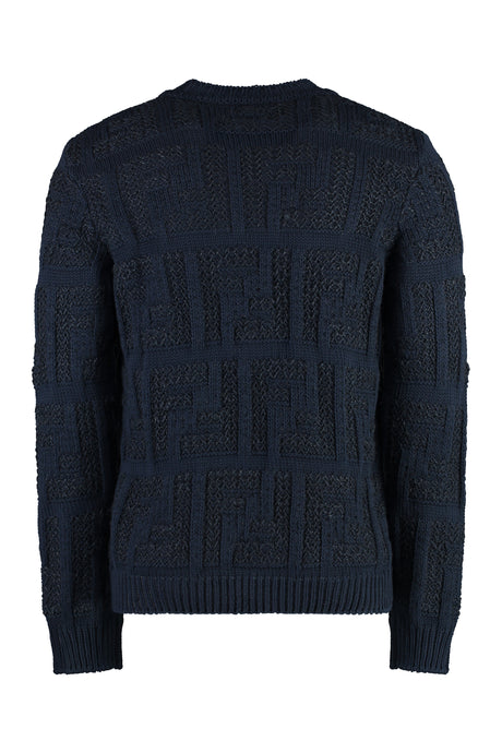 FENDI Navy Blue Crew-Neck Sweater for Men - SS24