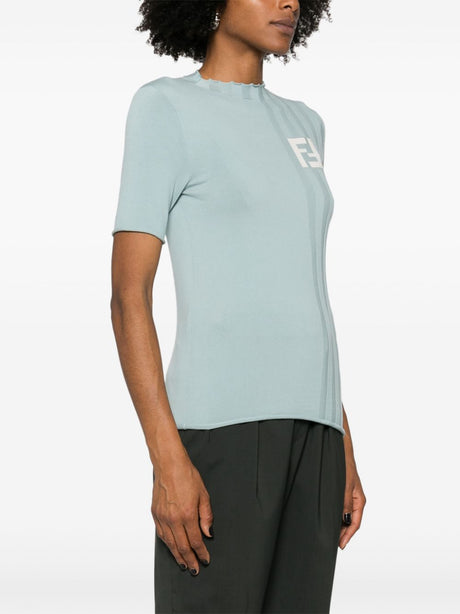 FENDI Clear Blue Ribbed Crew Neck Tee