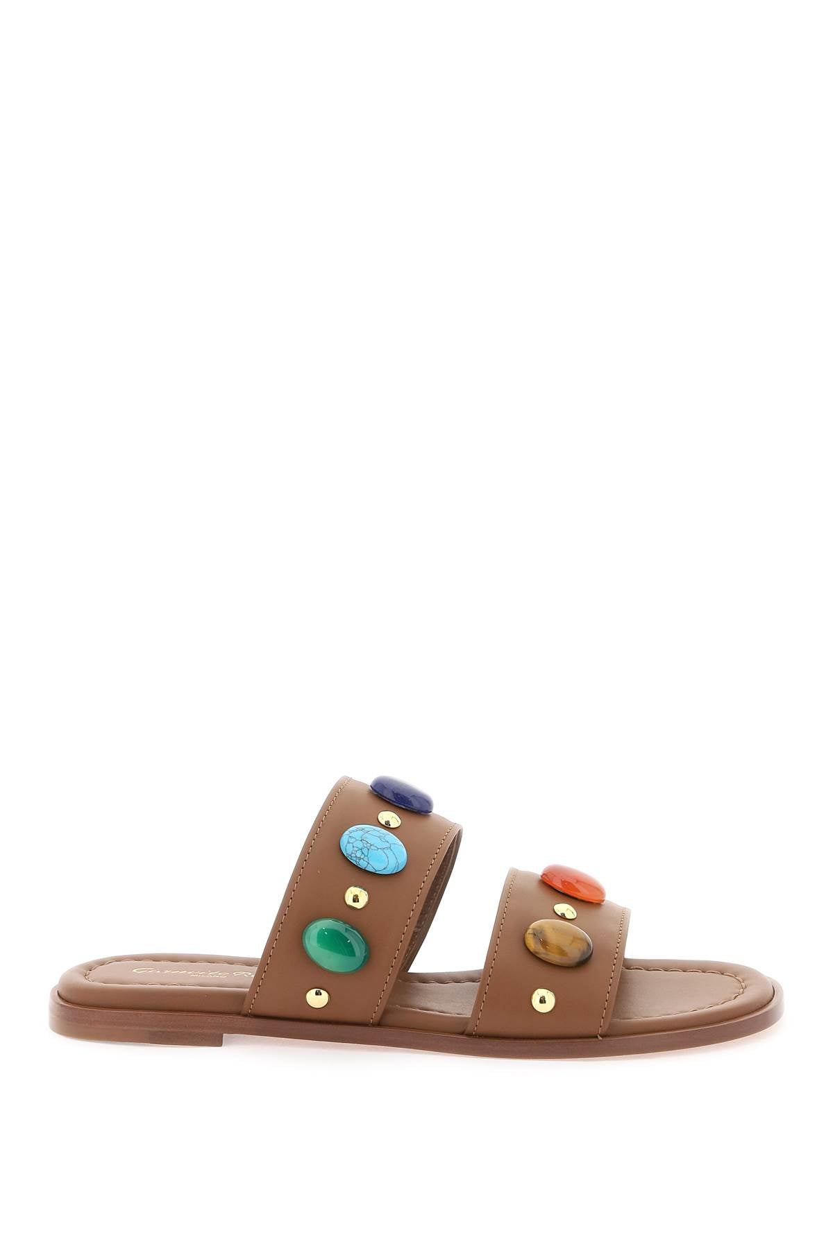 GIANVITO ROSSI Brown Slide Sandals with Natural Stone Embellishments for Women