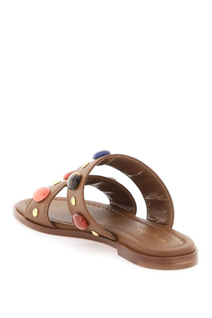 GIANVITO ROSSI Brown Slide Sandals with Natural Stone Embellishments for Women