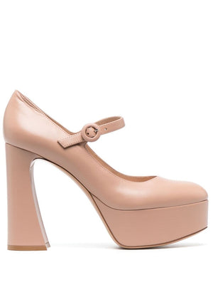 Giày cao gót mũi nhọn màu hồng phấn phong cách Mary Jane cho phụ nữ