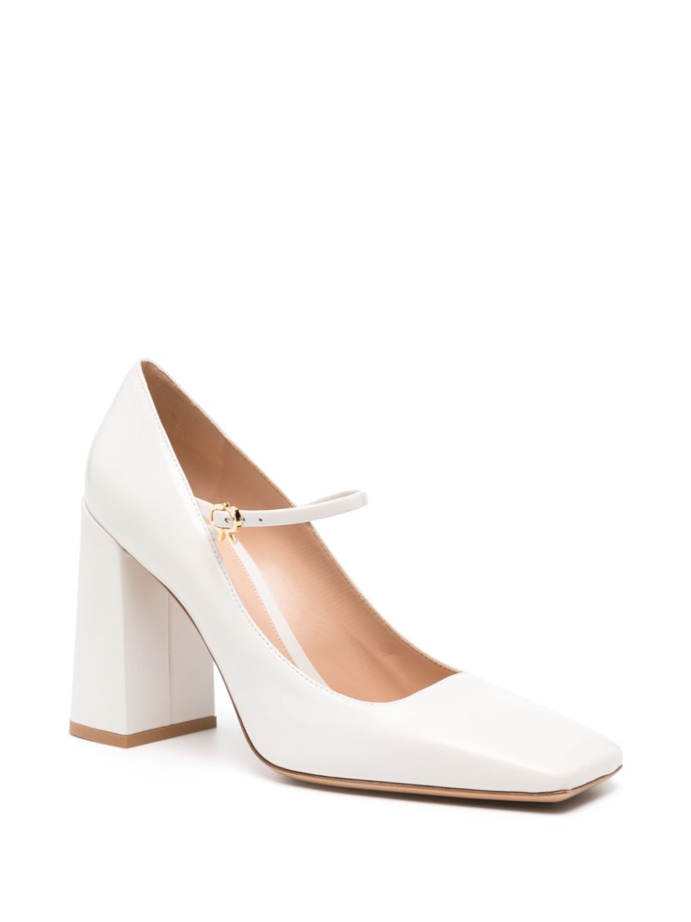 White Leather Square Toe Buckle Pumps for Women