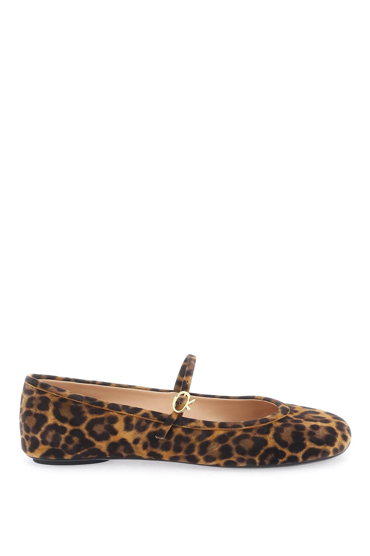 GIANVITO ROSSI The Carla's Ballet: Brown Animal Print Ballerinas with Adjustable Strap and Iconic Gold Buckle