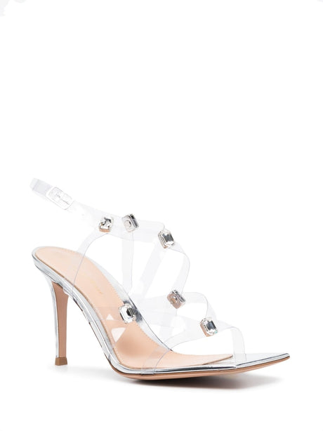 GIANVITO ROSSI Crystal Fever Silver Sandals for Women - Size ITA