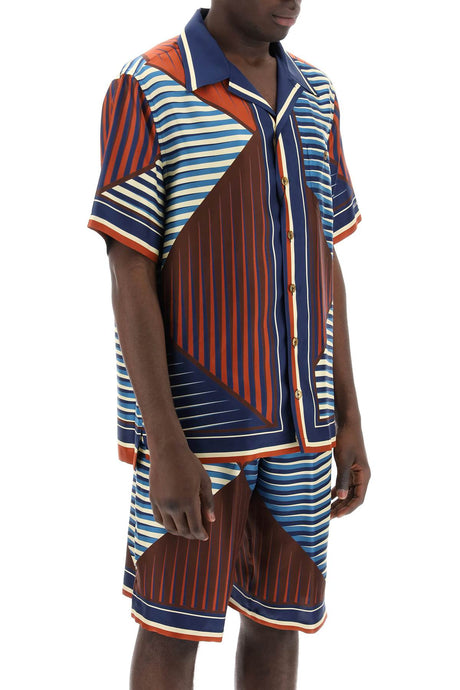 DOLCE & GABBANA Multicolor Geometric Pattern Silk Bowling Shirt for Men by D&G