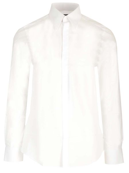 男士經典白色純棉襯衫，D&G 帶紋帶飾