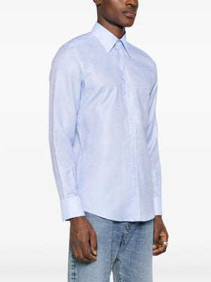男士藍色長袖棉麻襯衫 - SS24系列