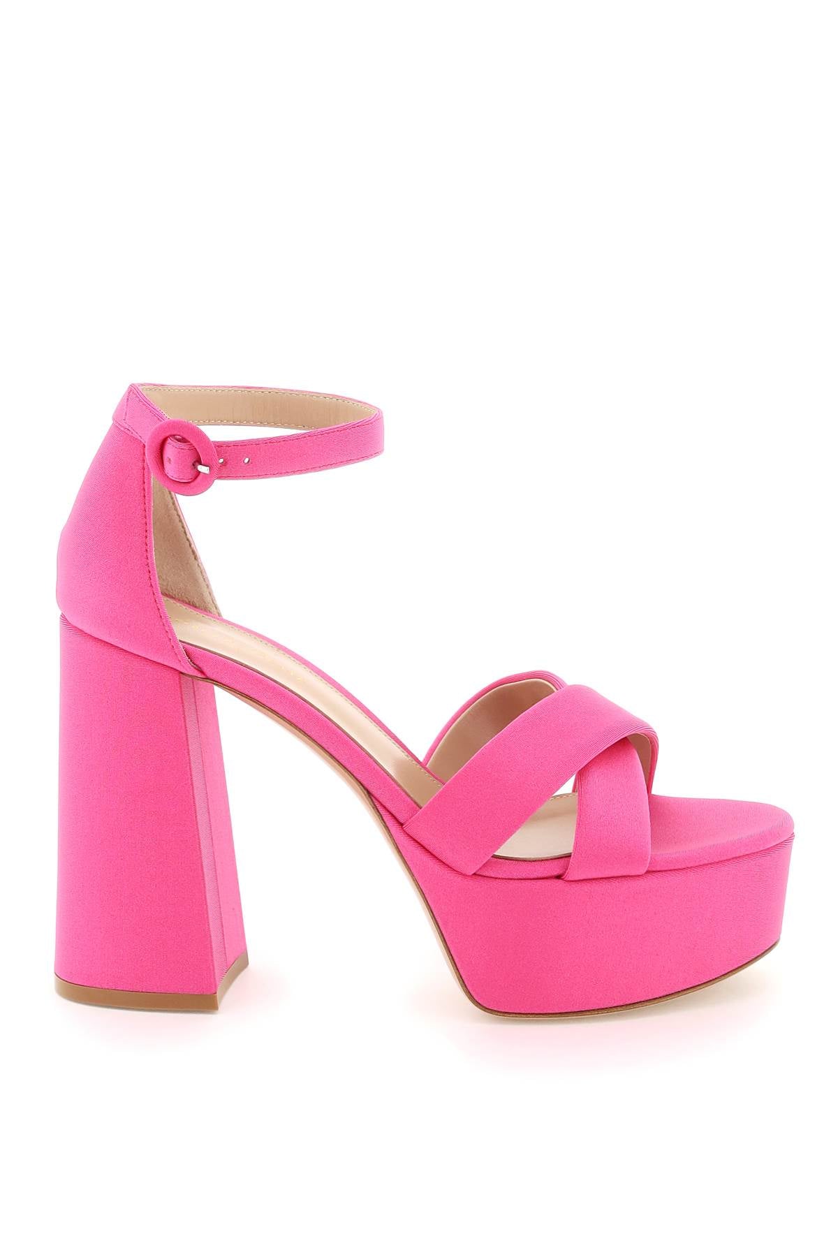 Fuchsia Fabric Sandals with High Heel and Adjustable Ankle Strap