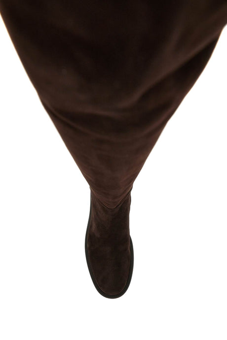 秋冬女士萊斯頓靴 - 褐色絨面皮革，圓頭，拉鍊閉合