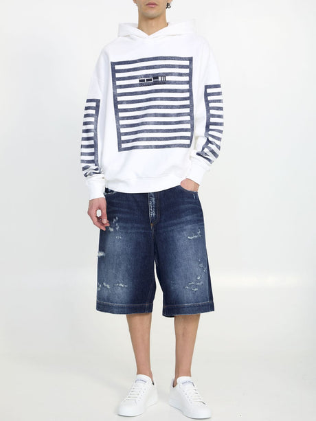 DOLCE & GABBANA Marine Print Hoodie Sweatshirt for Men - Striped Hooded Cotton T-Shirt