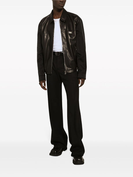 DOLCE & GABBANA Black Leather Zipped Jacket for Men