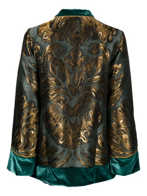 Áo khoác velour mềm mịn phối họa tiết vàng cho nữ