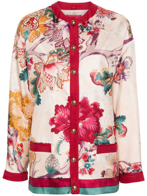 Áo khoác nữ đính hoa silk màu hồng - SS24