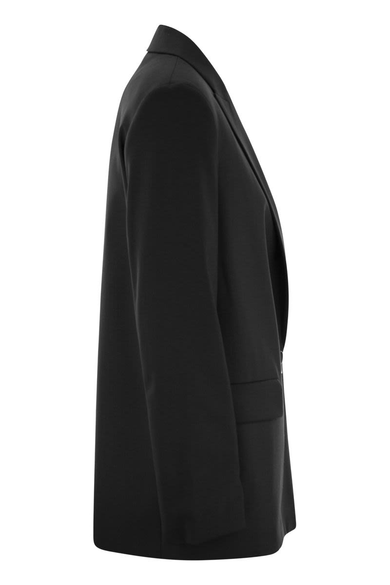 Áo khoác đôi màu đen cổ áo kép cho phụ nữ