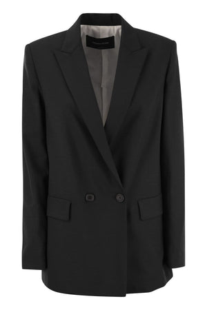 Áo khoác đôi màu đen cổ áo kép cho phụ nữ