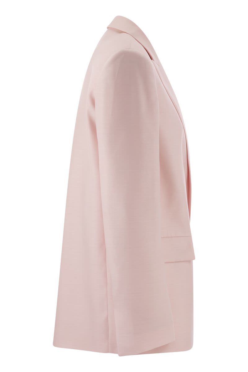 永恒优雅的粉色双排扣女装精纺羊毛丝绸外套