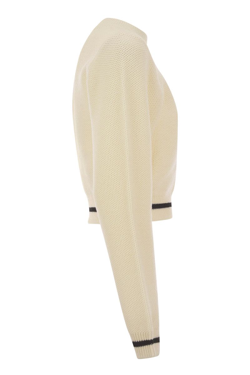 女性用 白色 ウール バルーンスリーブ セーター