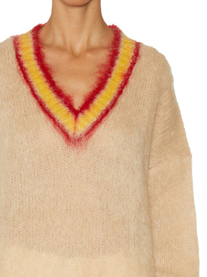 MARNI Cozy and Chic Women's Mohair V-Neck Sweater in Beige - FW23 Collection