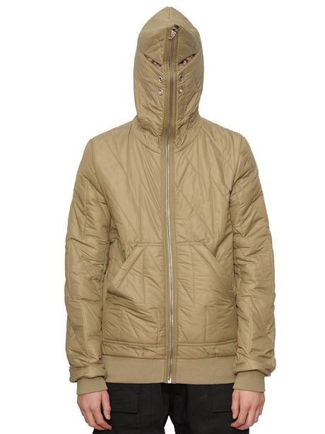 Green Bomber Jacket with Hood and Ribbed Trims for Men