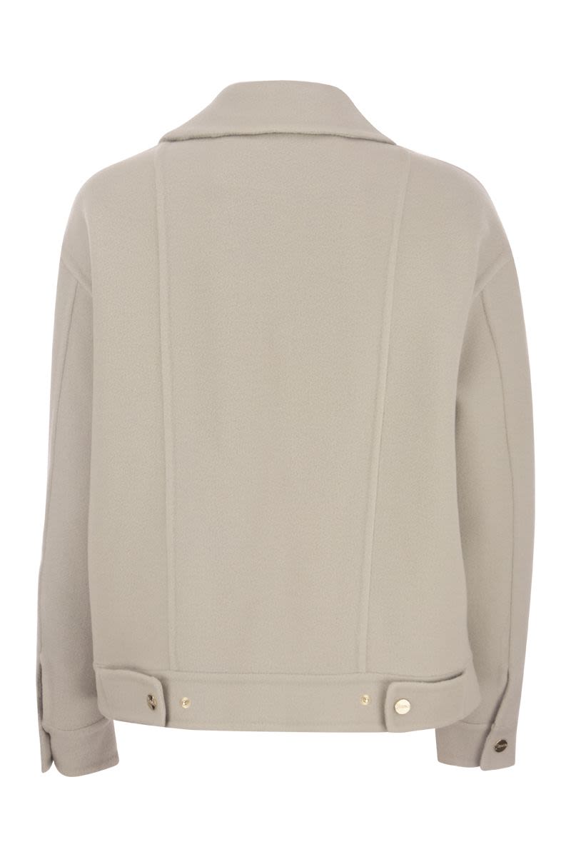 Women's White Biker Jacket made of Virgin Wool Blend for a Soft Feel - FW23 Collection